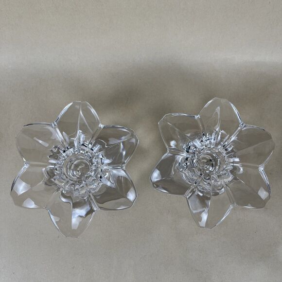 2 MIKASA Clear Crystal Glass Candle Stick Holder Flower Shaped - Picture 2 of 7